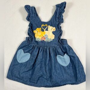 DISNEY Baby The Lion King Simba and Nala Chambray Ruffle Pinafore Dress Size 12M